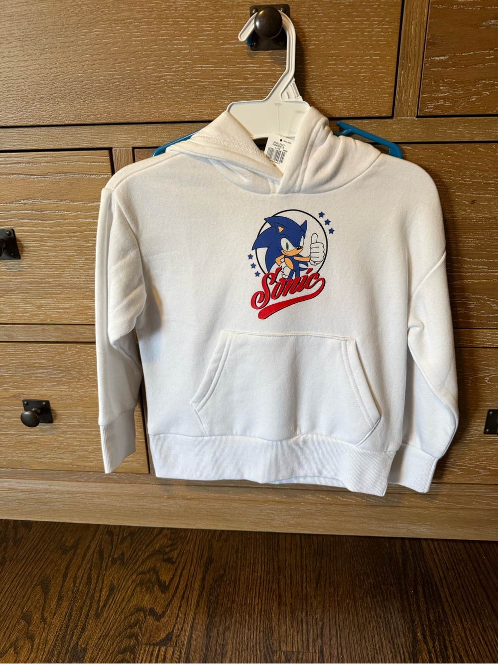 Old Navy White Kids Sonic Graphic Hoodie with Blue and Red Accents